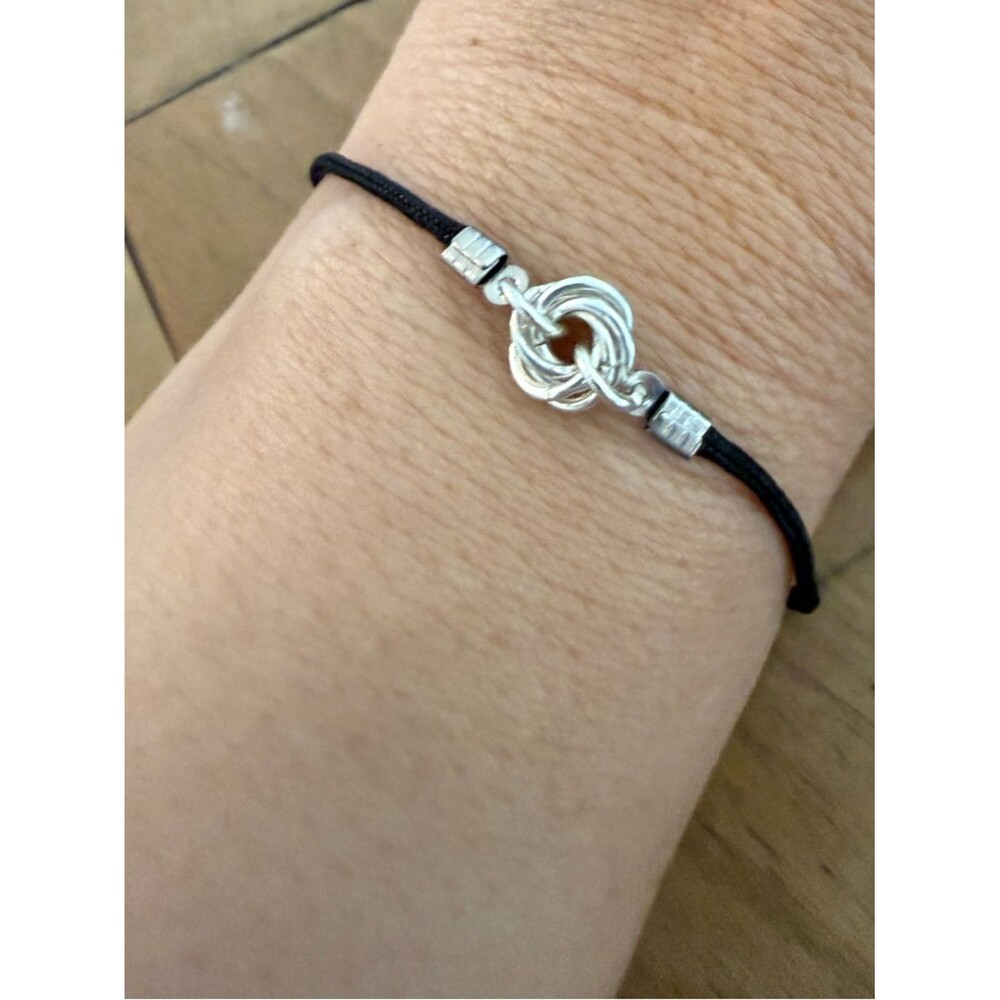 Silver Knot Charm Black Cord Bracelet - Women Jewelry